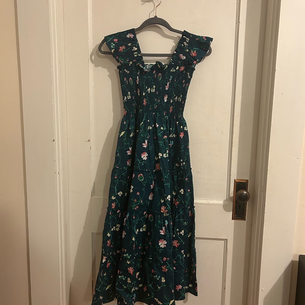 Hill House Floral Midi Dress - Teal and Pink
